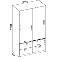 Guardaroba 3 Ante|Camera Da Letto > Dmora Guardaroba salvaspazio bianco e rovere 121x184h cm - Astru Marrone, Bianco Rovere