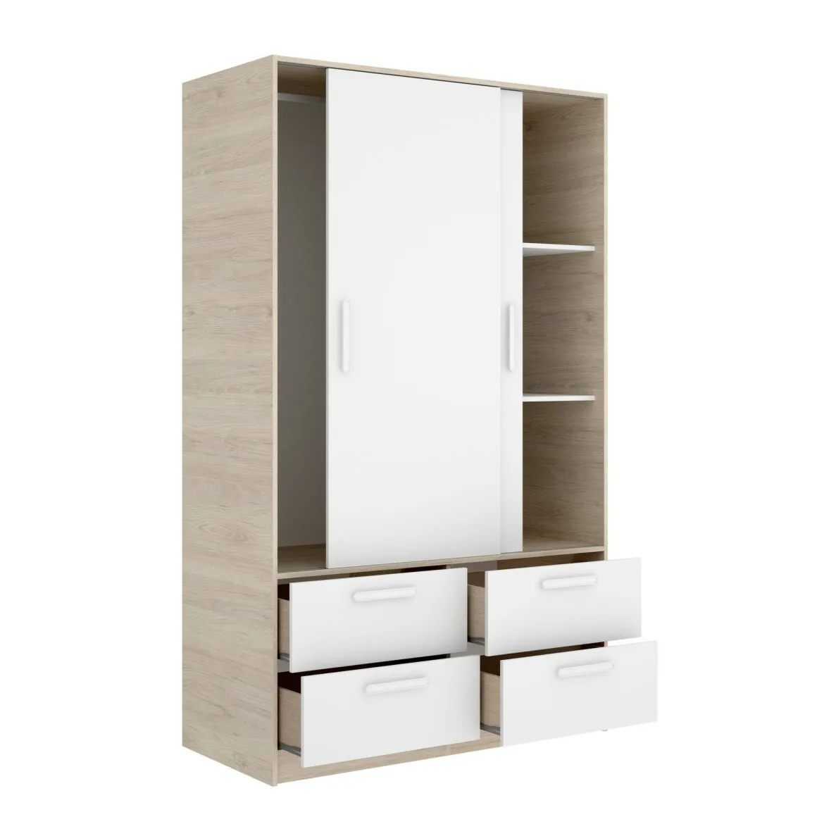 Guardaroba 3 Ante|Camera Da Letto > Dmora Guardaroba salvaspazio bianco e rovere 121x184h cm - Astru Marrone, Bianco Rovere