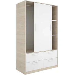 Guardaroba 3 Ante|Camera Da Letto > Dmora Guardaroba salvaspazio bianco e rovere 121x184h cm - Astru Marrone, Bianco Rovere