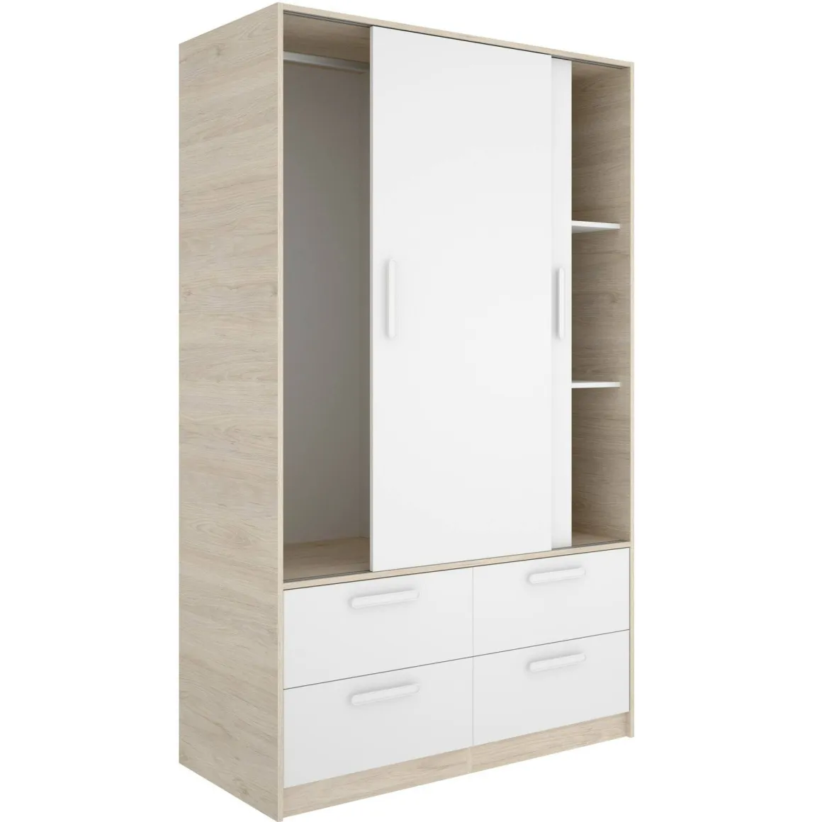 Guardaroba 3 Ante|Camera Da Letto > Dmora Guardaroba salvaspazio bianco e rovere 121x184h cm - Astru Marrone, Bianco Rovere