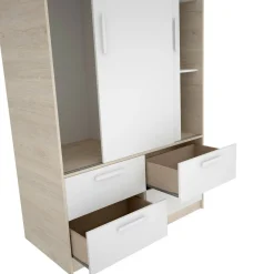 Guardaroba 3 Ante|Camera Da Letto > Dmora Guardaroba salvaspazio bianco e rovere 121x184h cm - Astru Marrone, Bianco Rovere