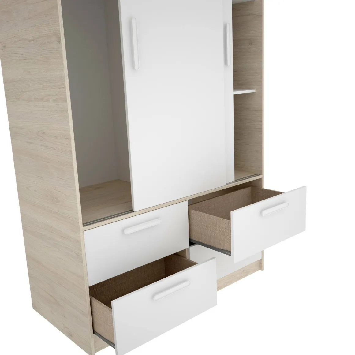 Guardaroba 3 Ante|Camera Da Letto > Dmora Guardaroba salvaspazio bianco e rovere 121x184h cm - Astru Marrone, Bianco Rovere