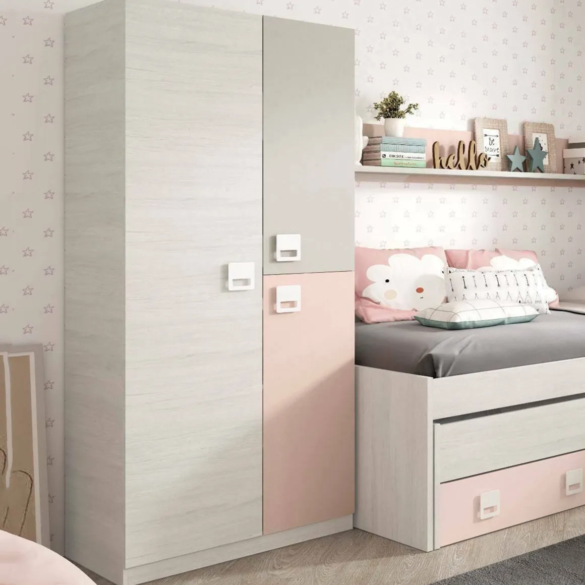 Guardaroba salvaspazio grigio e rosa 90x200h cm - Aronia