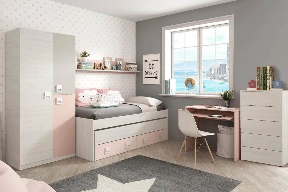Guardaroba salvaspazio grigio e rosa 90x200h cm - Aronia