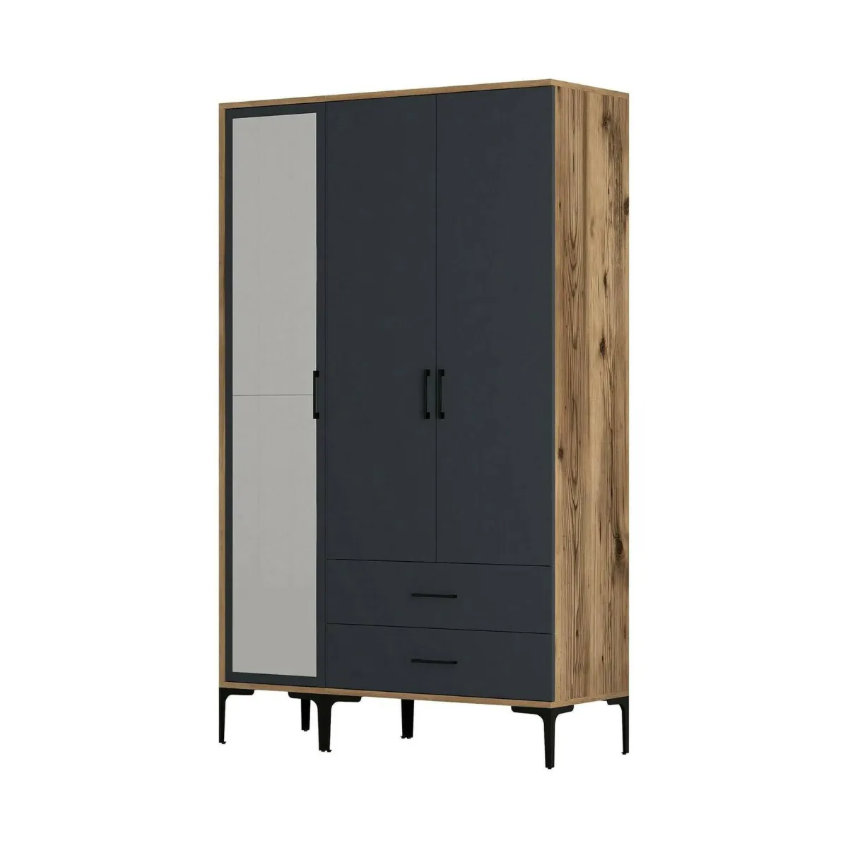 Guardaroba 3 Ante|Camera Da Letto > Dmora Guardaroba salvaspazio noce e antracite 120x200h cm - Petroleuse Nero Antracite, Marrone Noce