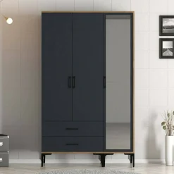 Guardaroba 3 Ante|Camera Da Letto > Dmora Guardaroba salvaspazio noce e antracite 120x200h cm - Petroleuse Nero Antracite, Marrone Noce