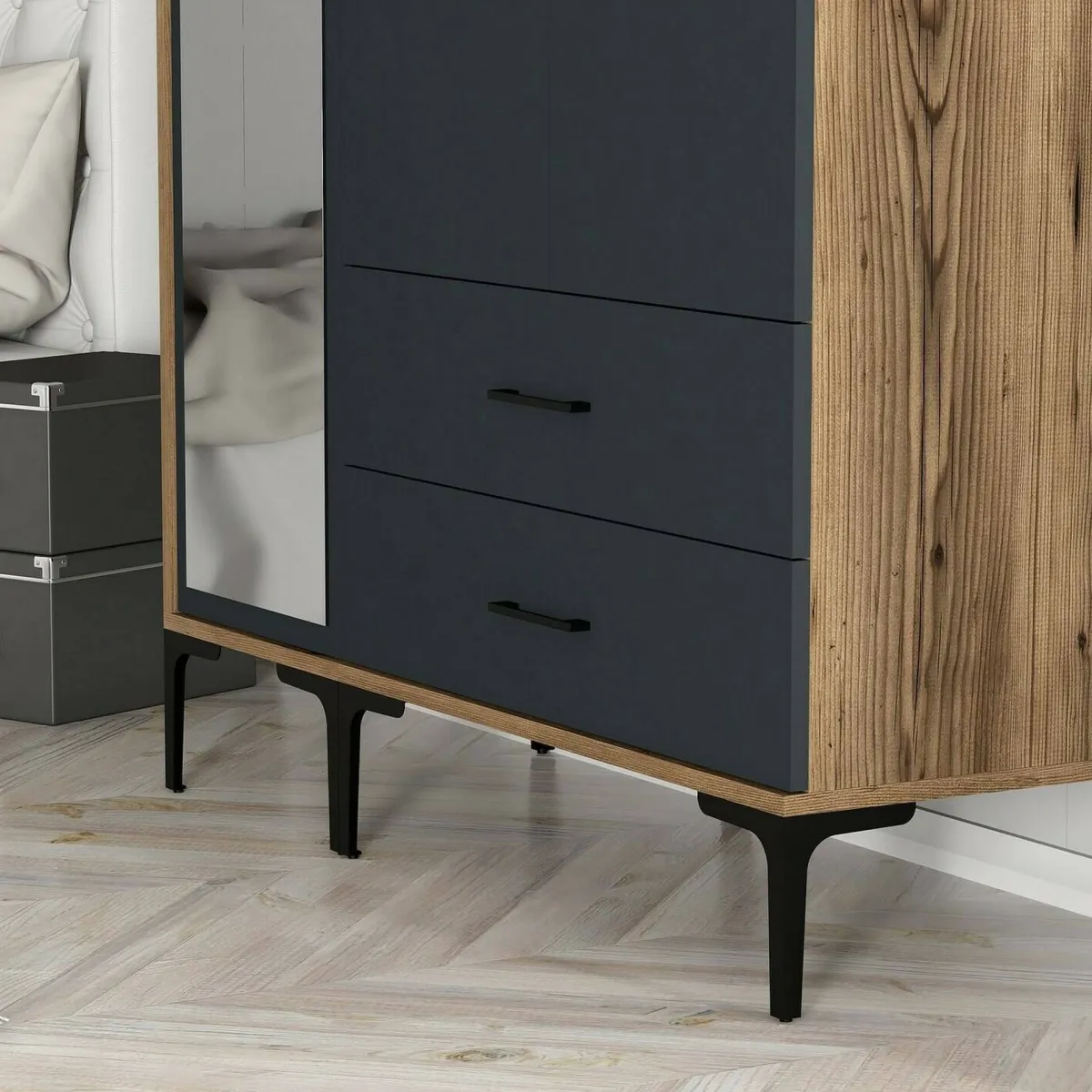 Guardaroba 3 Ante|Camera Da Letto > Dmora Guardaroba salvaspazio noce e antracite 120x200h cm - Petroleuse Nero Antracite, Marrone Noce