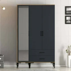 Guardaroba 3 Ante|Camera Da Letto > Dmora Guardaroba salvaspazio noce e antracite 120x200h cm - Petroleuse Nero Antracite, Marrone Noce