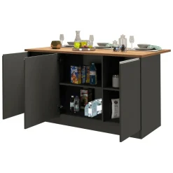 Cucina|Mobili Dispensa > Dmora Isola centrale cucina design 155x90x90h cm antracite e rovere - Tartaro Marrone Rovere, Nero Antracite