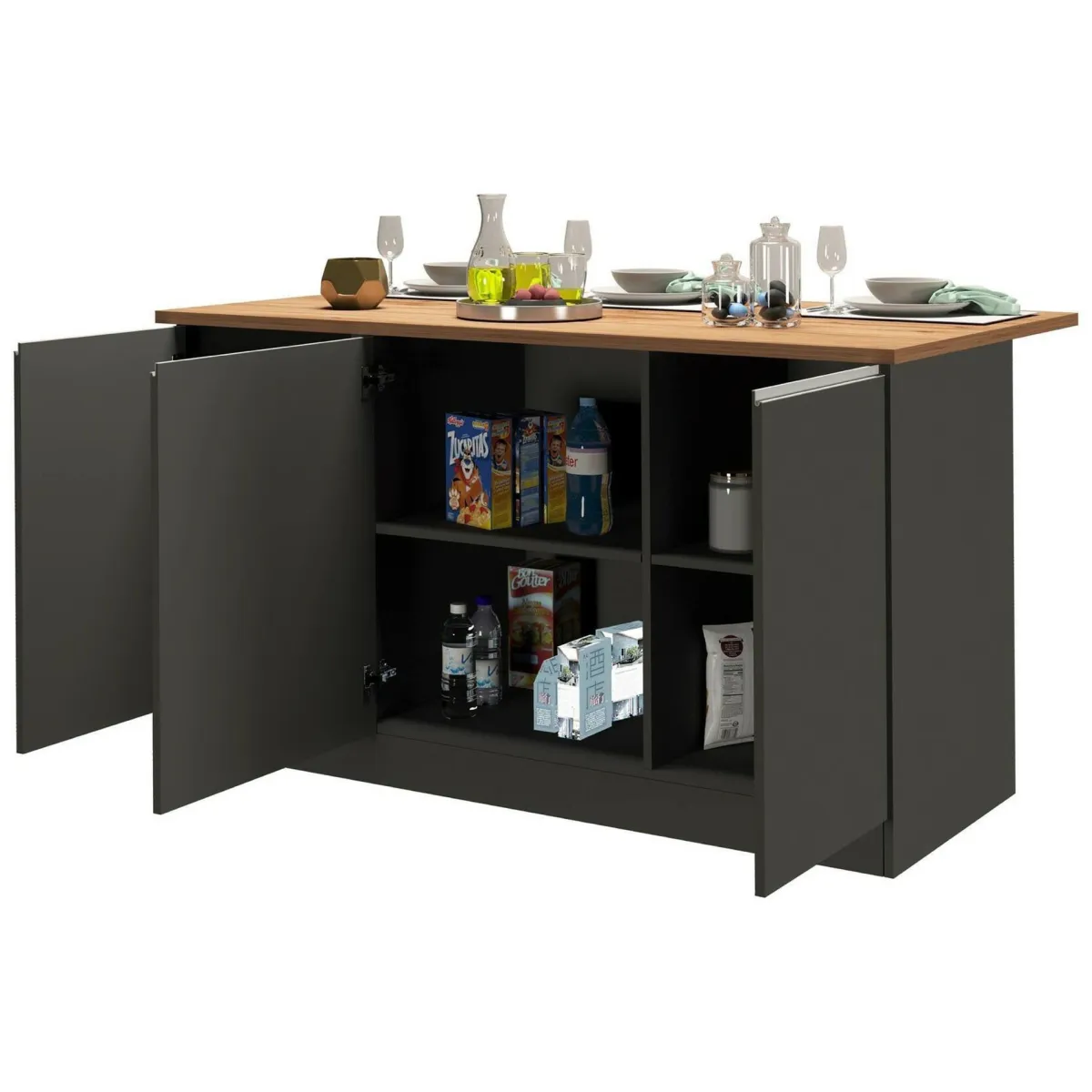 Cucina|Mobili Dispensa > Dmora Isola centrale cucina design 155x90x90h cm antracite e rovere - Tartaro Marrone Rovere, Nero Antracite
