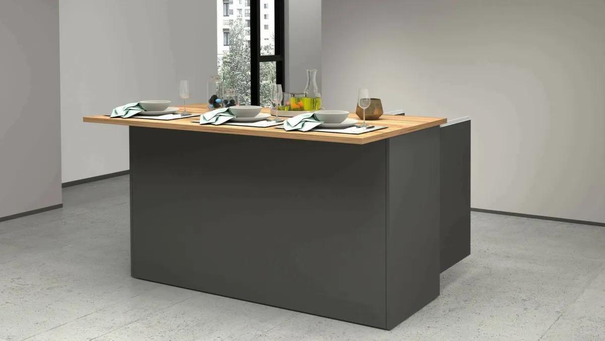 Cucina|Mobili Dispensa > Dmora Isola centrale cucina design 155x90x90h cm antracite e rovere - Tartaro Marrone Rovere, Nero Antracite