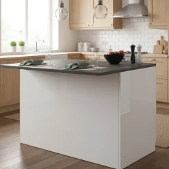 Isola cucina classica con piano snack 125x90x90h cm bianca lucida e ardesia - Analiza