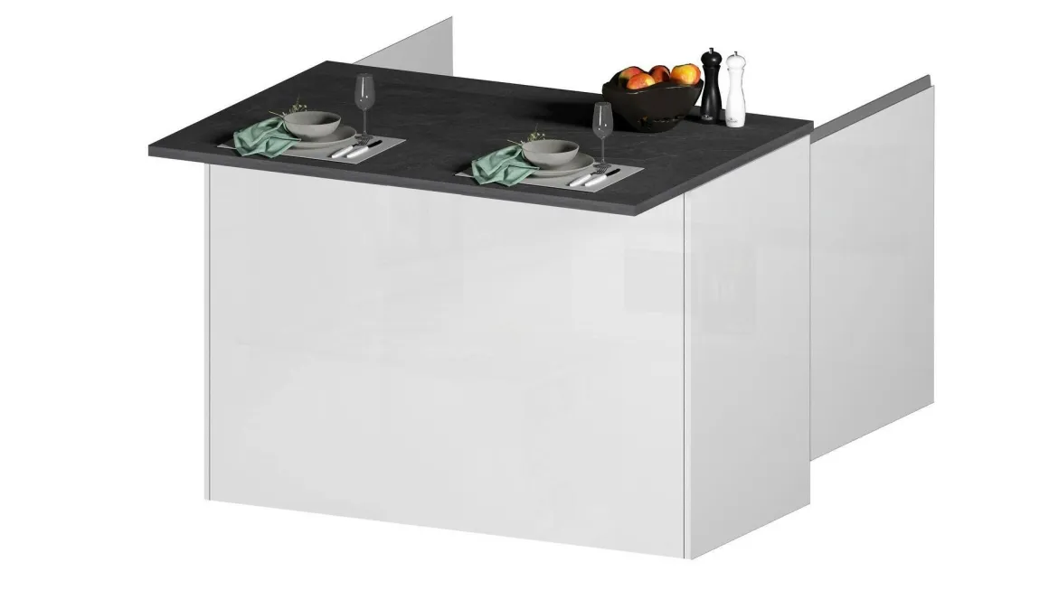 Isola cucina classica con piano snack 125x90x90h cm bianca lucida e ardesia - Analiza