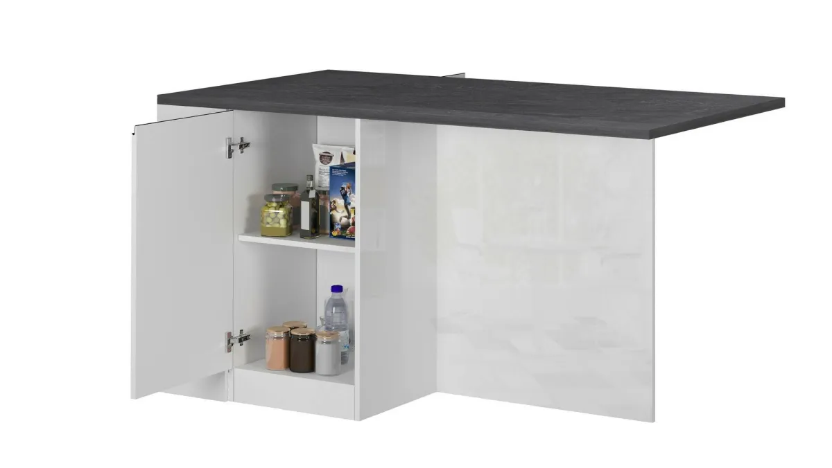 Cucina|Mobili Dispensa > Dmora Isola cucina con piano lavoro ampio 160x90x90h cm bianca lucida e ardesia - Abern Grigio Ardesia, Bianco Lucido