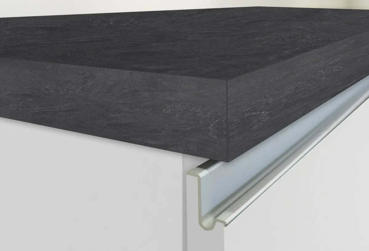 Cucina|Mobili Dispensa > Dmora Isola cucina con piano lavoro ampio 160x90x90h cm bianca lucida e ardesia - Abern Grigio Ardesia, Bianco Lucido