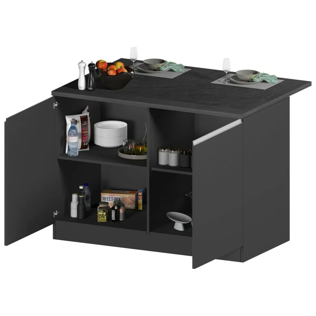 Cucina|Mobili Dispensa > Dmora Isola cucina economica 125x90x90h cm antracite e ardesia - Analiza Grigio Ardesia, Nero Antracite