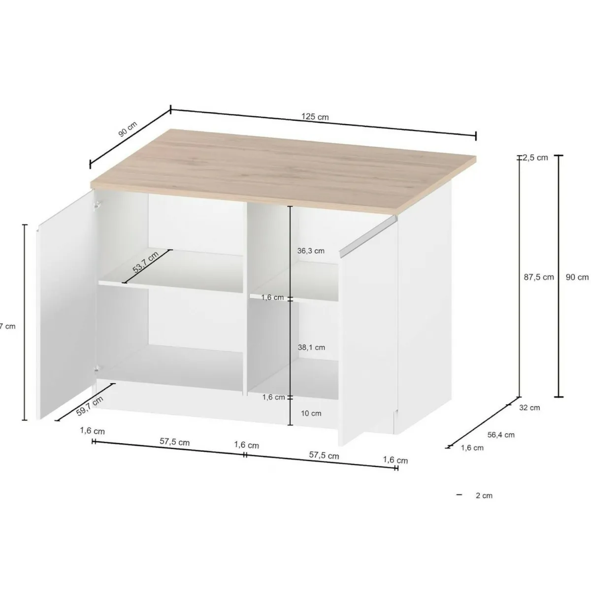 Cucina|Mobili Dispensa > Dmora Isola cucina economica 125x90x90h cm antracite e ardesia - Analiza Grigio Ardesia, Nero Antracite