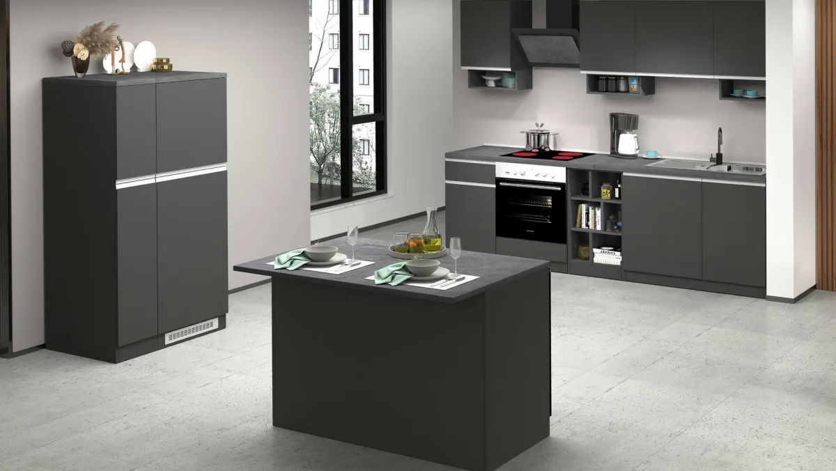 Cucina|Mobili Dispensa > Dmora Isola cucina economica 125x90x90h cm antracite e ardesia - Analiza Grigio Ardesia, Nero Antracite