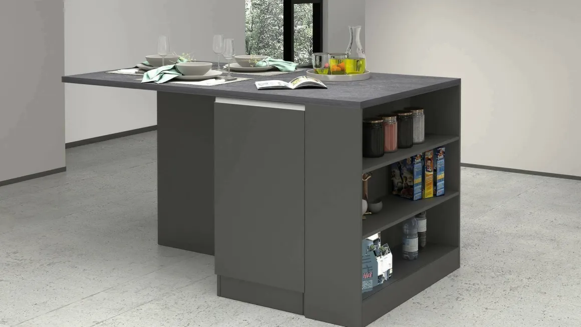 Isola cucina grande multifunzione 160x90x90h cm antracite e ardesia - Abern