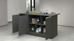 Cucina|Mobili Dispensa > Dmora Isola cucina minimal con ante 155x90x90h cm antracite e ardesia - Tartaro Grigio Ardesia, Nero Antracite