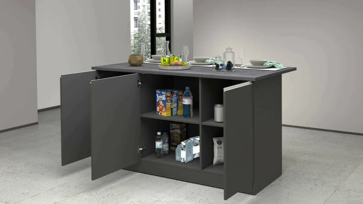 Cucina|Mobili Dispensa > Dmora Isola cucina minimal con ante 155x90x90h cm antracite e ardesia - Tartaro Grigio Ardesia, Nero Antracite