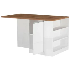 Isola cucina moderna per open space 160x90x90h cm bianca lucida e rovere - Abern