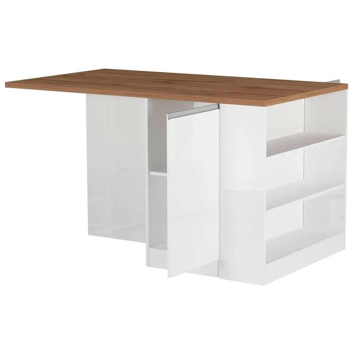 Isola cucina moderna per open space 160x90x90h cm bianca lucida e rovere - Abern