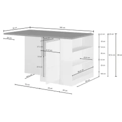 Isola cucina moderna per open space 160x90x90h cm bianca lucida e rovere - Abern