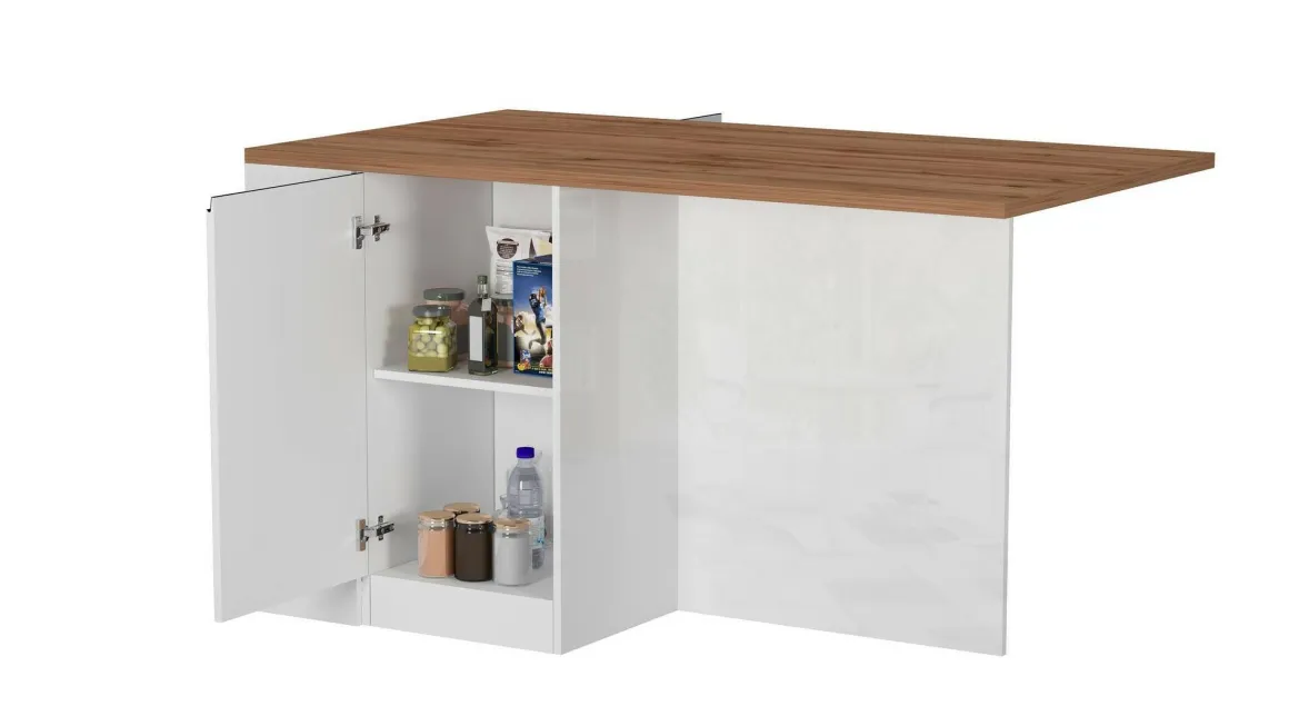 Isola cucina moderna per open space 160x90x90h cm bianca lucida e rovere - Abern