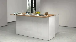 Cucina|Mobili Dispensa > Dmora Isola cucina salvaspazio con ripiani 155x90x90h cm bianca lucida e rovere - Tartaro Marrone Rovere, Bianco Lucido