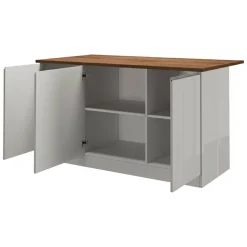 Cucina|Mobili Dispensa > Dmora Isola cucina salvaspazio con ripiani 155x90x90h cm bianca lucida e rovere - Tartaro Marrone Rovere, Bianco Lucido