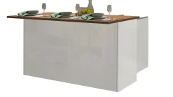 Cucina|Mobili Dispensa > Dmora Isola cucina salvaspazio con ripiani 155x90x90h cm bianca lucida e rovere - Tartaro Marrone Rovere, Bianco Lucido