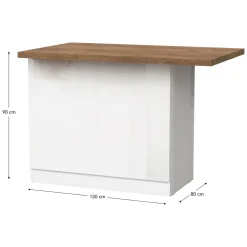 Mobili Dispensa > Dmora Isola da Cucina Bianco Lucido Marrone Noce 3 Ripiani 6 Vani 160x80x90h cm, 3 Ante Made in Italy - Migani Marrone Noce, Bianco Lucido