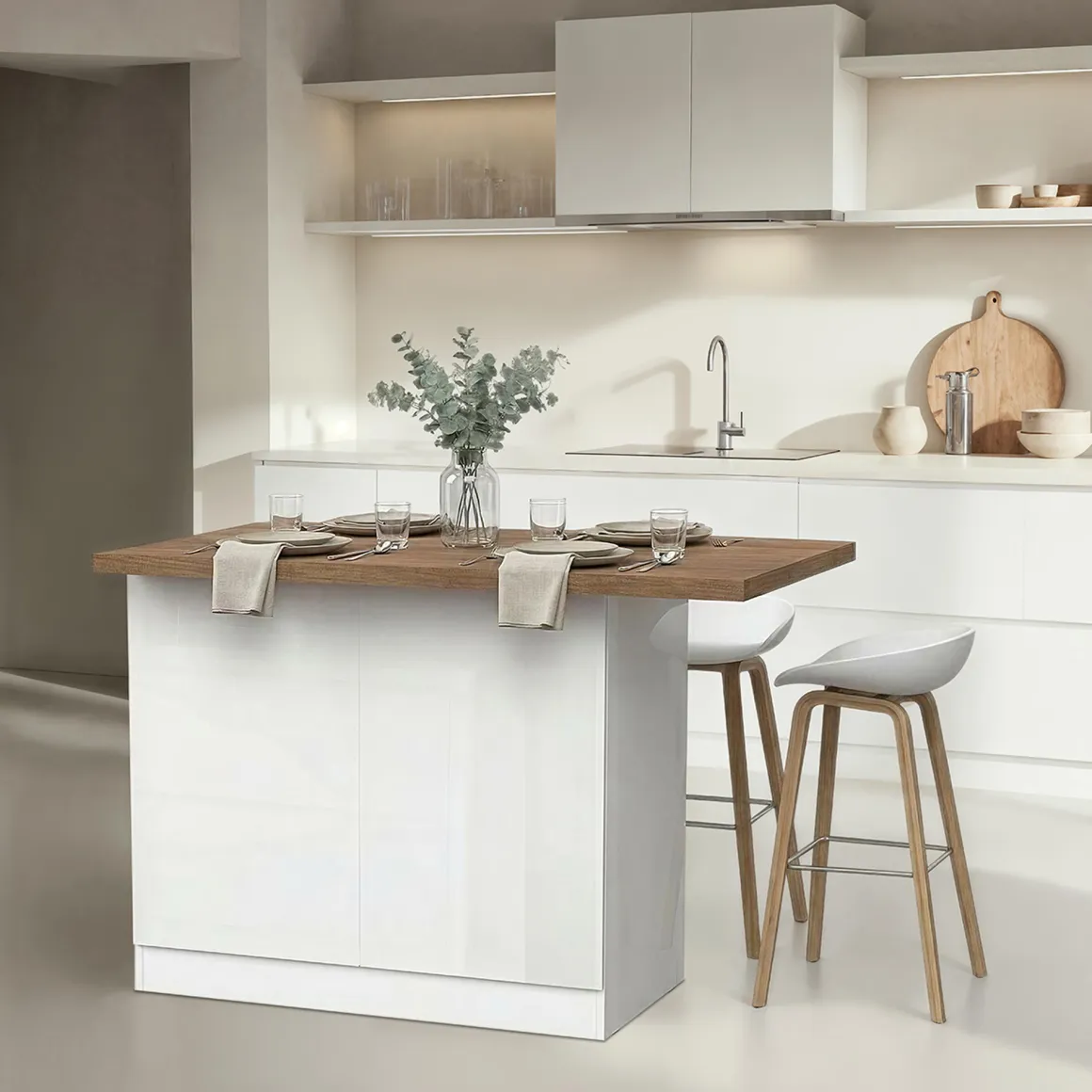 Mobili Dispensa > Dmora Isola da Cucina Bianco Lucido Marrone Noce 3 Ripiani 6 Vani 160x80x90h cm, 3 Ante Made in Italy - Migani Marrone Noce, Bianco Lucido