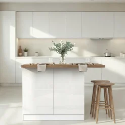 Mobili Dispensa > Dmora Isola da Cucina Bianco Lucido Marrone Noce 3 Ripiani 6 Vani 160x80x90h cm, 3 Ante Made in Italy - Migani Marrone Noce, Bianco Lucido