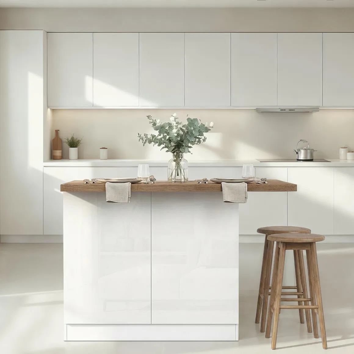 Mobili Dispensa > Dmora Isola da Cucina Bianco Lucido Marrone Noce 3 Ripiani 6 Vani 160x80x90h cm, 3 Ante Made in Italy - Migani Marrone Noce, Bianco Lucido