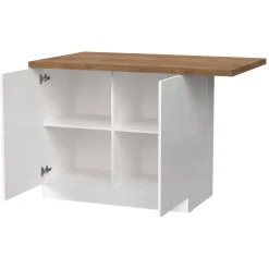 Mobili Dispensa > Dmora Isola da Cucina Bianco Lucido Marrone Noce 3 Ripiani 6 Vani 160x80x90h cm, 3 Ante Made in Italy - Migani Marrone Noce, Bianco Lucido