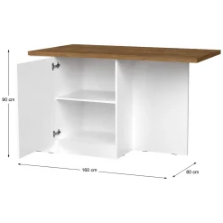 Mobili Dispensa > Dmora Isola da Cucina Bianco Lucido Marrone Rovere 2 Ripiani 4 Vani 130x80x90h cm, 2 Ante Made in Italy - Miha Marrone Rovere, Bianco Lucido
