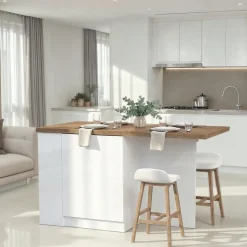 Mobili Dispensa > Dmora Isola da Cucina Bianco Lucido Marrone Rovere 2 Ripiani 4 Vani 130x80x90h cm, 2 Ante Made in Italy - Miha Marrone Rovere, Bianco Lucido