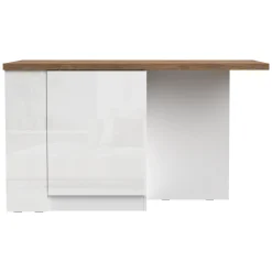 Mobili Dispensa > Dmora Isola da Cucina Bianco Lucido Marrone Rovere 2 Ripiani 4 Vani 130x80x90h cm, 2 Ante Made in Italy - Miha Marrone Rovere, Bianco Lucido