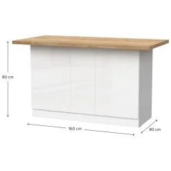 Mobili Dispensa > Dmora Isola da Cucina Bianco Lucido Marrone Rovere un Ripiano 2 Vani 160x80x90h cm, Un'anta Made in Italy - Migabato Marrone Rovere, Bianco Lucido