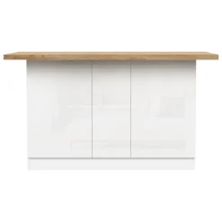 Mobili Dispensa > Dmora Isola da Cucina Bianco Lucido Marrone Rovere un Ripiano 2 Vani 160x80x90h cm, Un'anta Made in Italy - Migabato Marrone Rovere, Bianco Lucido