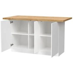 Mobili Dispensa > Dmora Isola da Cucina Bianco Lucido Marrone Rovere un Ripiano 2 Vani 160x80x90h cm, Un'anta Made in Italy - Migabato Marrone Rovere, Bianco Lucido