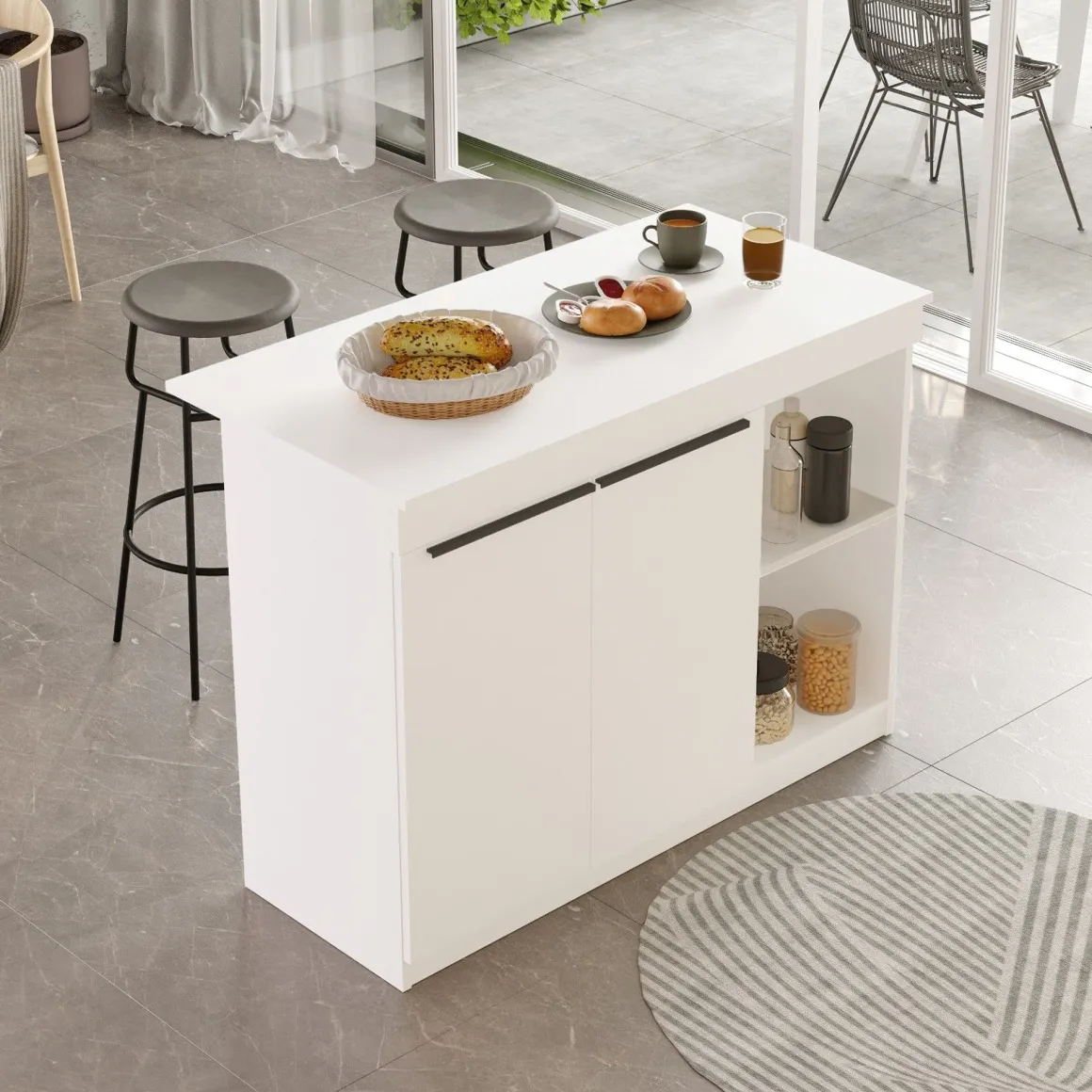 Isola da Cucina Bianco 2 Ripiani 2 Ante 120x60x88h cm, 4 Vani - Corsico