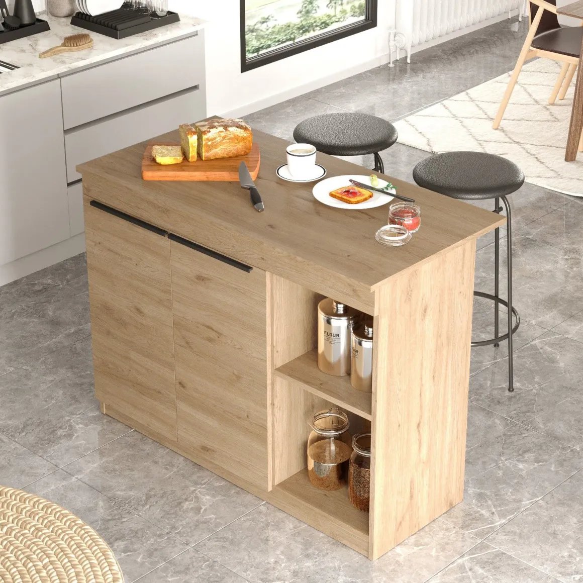 Isola da Cucina Marrone Rovere 2 Ripiani 4 Vani 120x60x88h cm, 2 Ante - Corsico