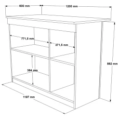 Isola da Cucina Marrone Rovere 2 Ripiani 4 Vani 120x60x88h cm, 2 Ante - Corsico