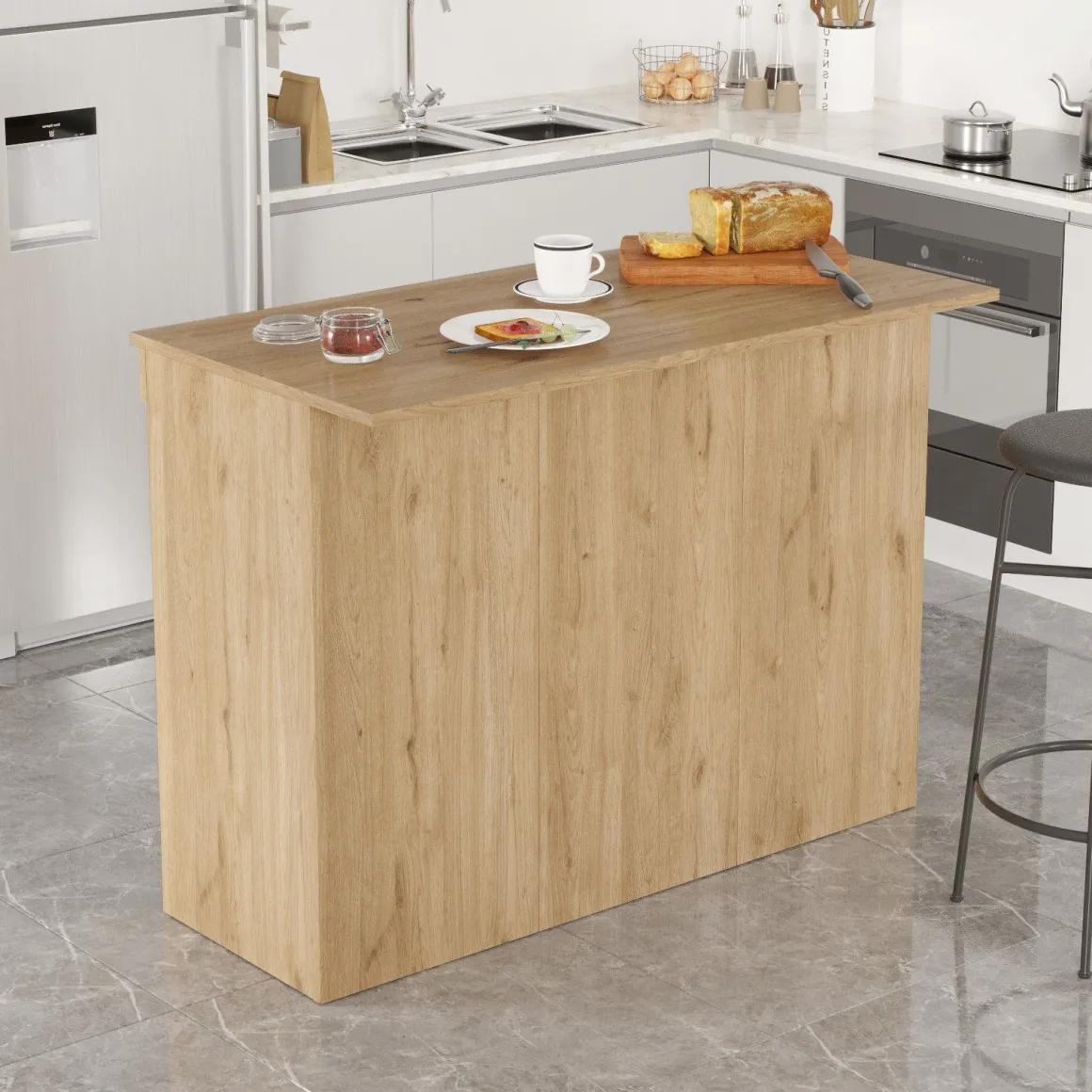 Isola da Cucina Marrone Rovere 2 Ripiani 4 Vani 120x60x88h cm, 2 Ante - Corsico