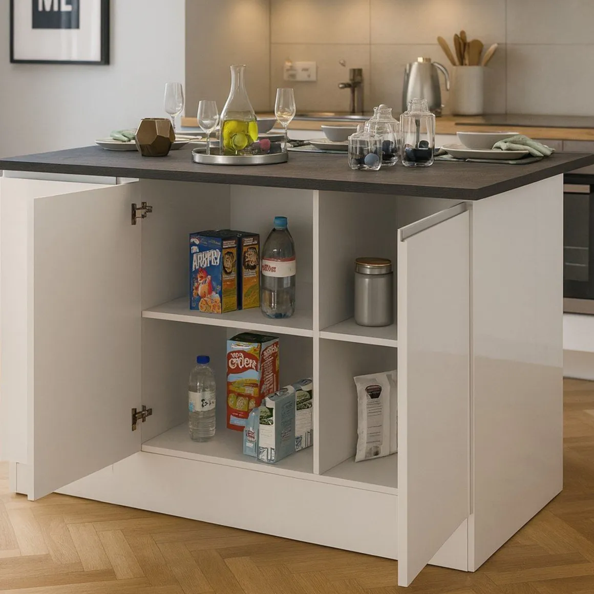Isola per cucina moderna 155x90x90h cm bianca lucida e ardesia - Tartaro