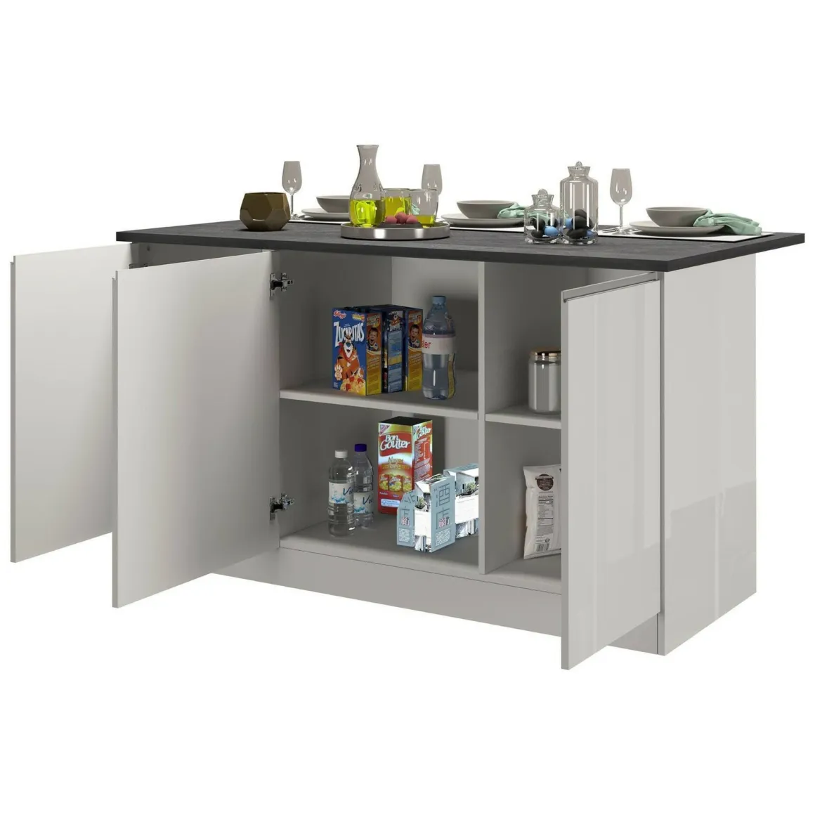 Isola per cucina moderna 155x90x90h cm bianca lucida e ardesia - Tartaro