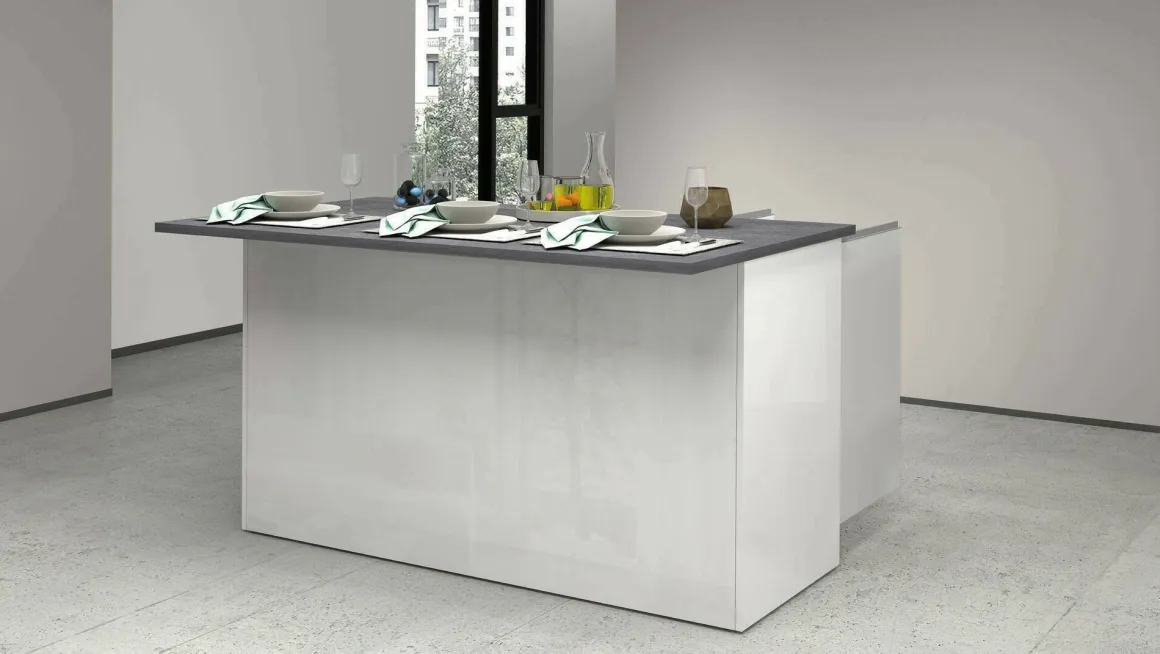 Isola per cucina moderna 155x90x90h cm bianca lucida e ardesia - Tartaro